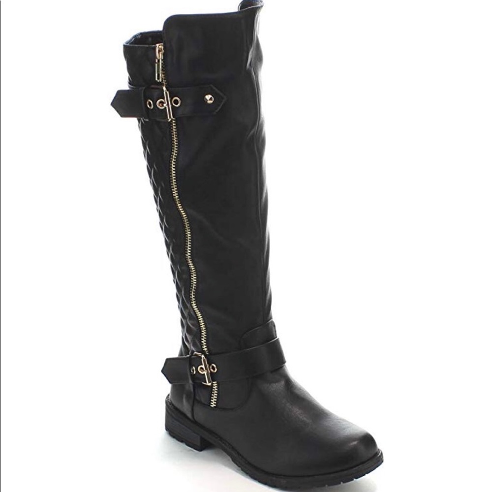 Quilted Knee High Riding Boots - Picture 2 of 9